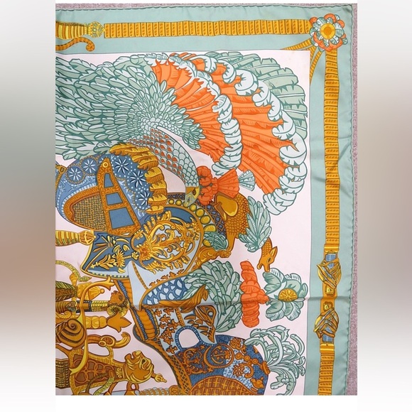 Hermes Silk Scarf with Orange and Blue Accents - Picture 3 of 12